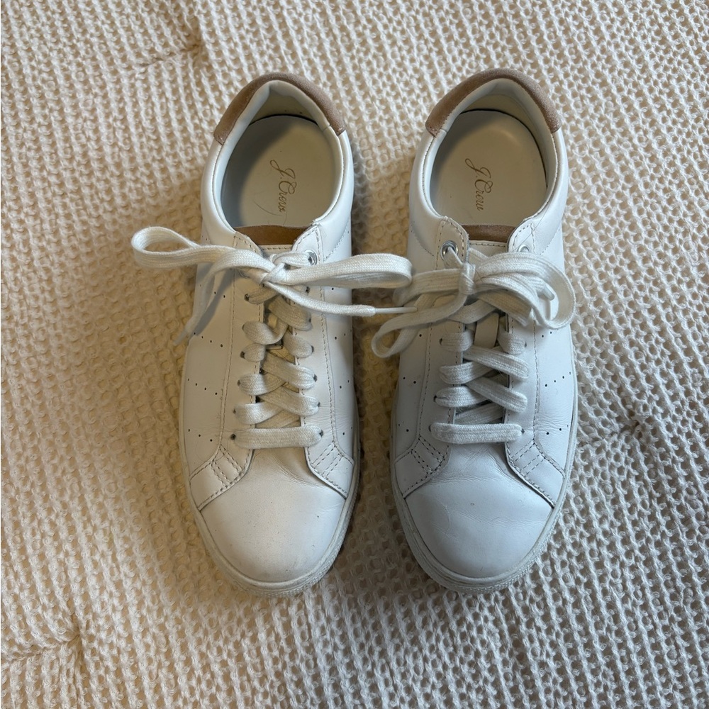 J. Crew White and Tan Leather Sneakers